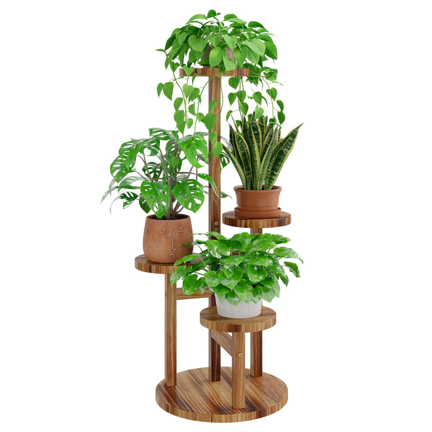 Bamworld Holz Blumenständer Multilevel Pflanzenregal – Raumsparendes Pflanzenträger mit 5 Ebenen für Wohnzimmer & Garten, Als Blumentreppe mit Mehrschichten