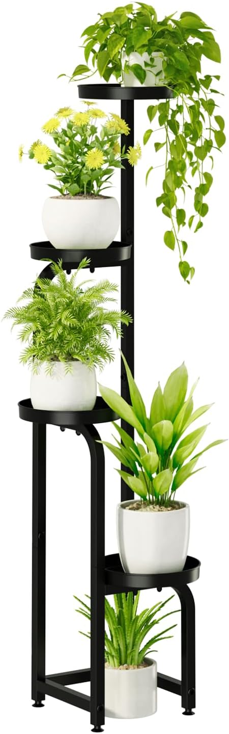 Bamworld Blumenständer Metall Schwarz Pflanzenständer Blumentreppe Indoor 4 Etagen robustes Pflanzenregal für Terrasse Garten Balkon Wohnzimmer Schlafzimmer