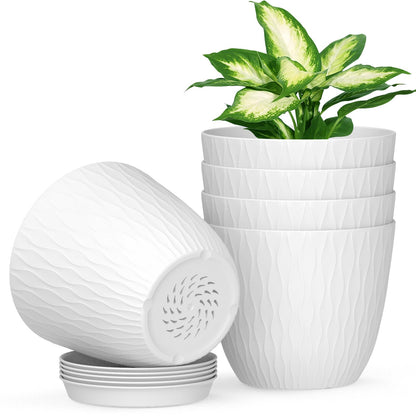 Homeuouz 5 Packs Blumentopf mit Bewässerungssystem, 20.3cm Pflanzentopf mit Bewässerungssystem, Übertopf mit Untersetzer, Blumentöpfe Set Ideal für Innen und Balkongärten, Hellgrün