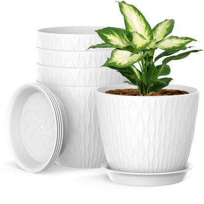 Homeuouz 5 Packs Blumentopf mit Bewässerungssystem, 20.3cm Pflanzentopf mit Bewässerungssystem, Übertopf mit Untersetzer, Blumentöpfe Set Ideal für Innen und Balkongärten, Hellgrün