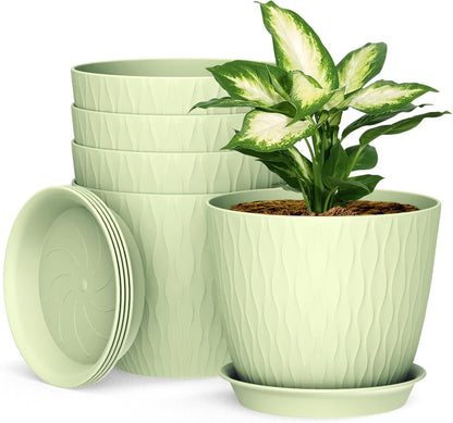 Homeuouz 5 Packs Blumentopf mit Bewässerungssystem, 20.3cm Pflanzentopf mit Bewässerungssystem, Übertopf mit Untersetzer, Blumentöpfe Set Ideal für Innen und Balkongärten, Hellgrün