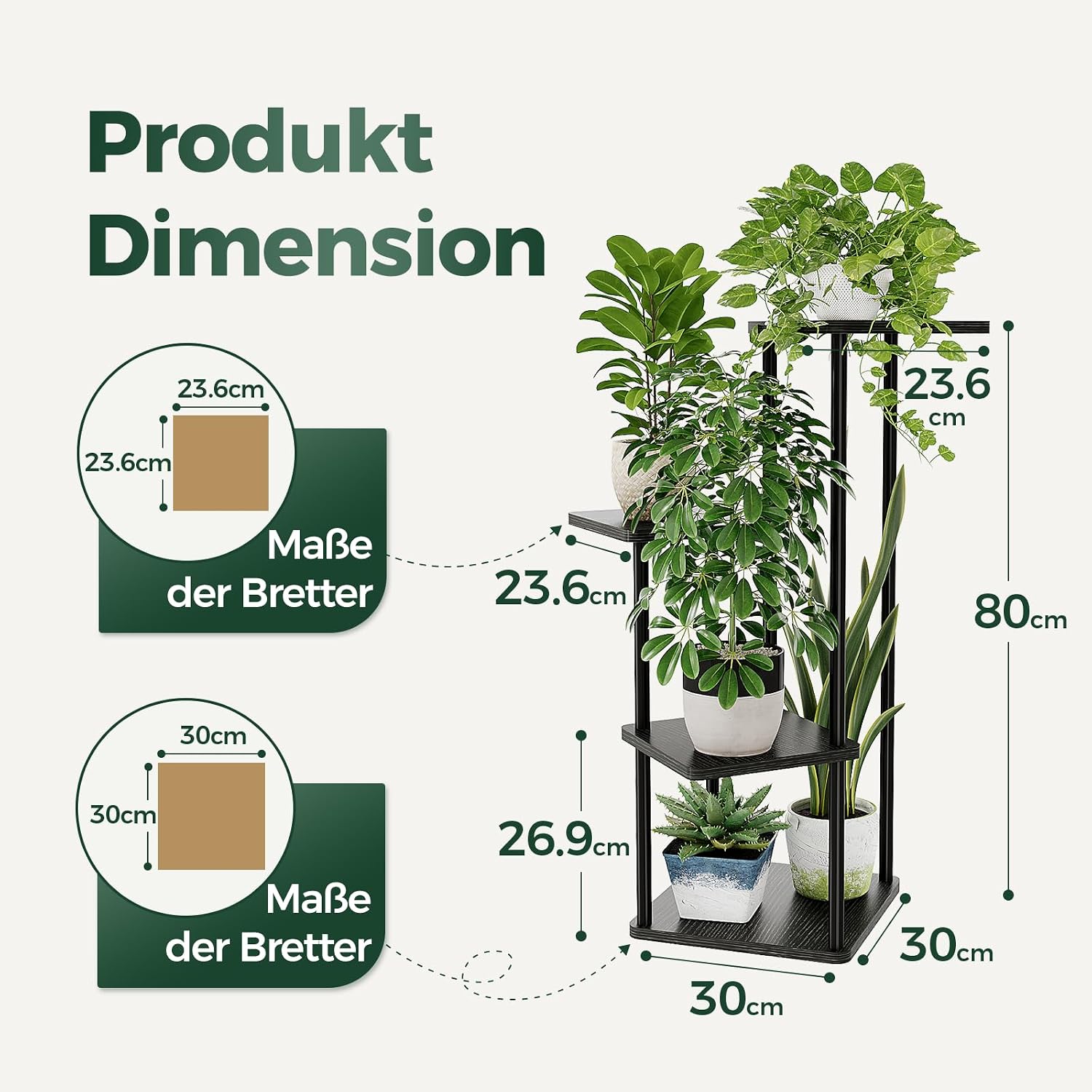 Bamworld Blumenständer Schwarz – Pflanzenständer aus Metall mit 4 Ebenen – Platzsparendes Pflanzenregal für Wohnzimmer, Balkon und Ecke – Blumenhocker & Deko Regal für Innenbereich