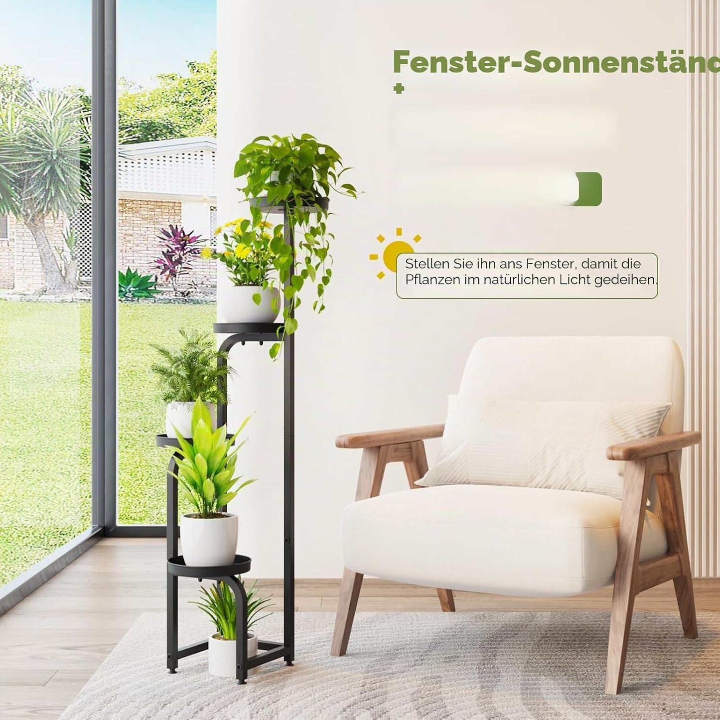 Bamworld Blumenständer Metall Schwarz Pflanzenständer Blumentreppe Indoor 4 Etagen robustes Pflanzenregal für Terrasse Garten Balkon Wohnzimmer Schlafzimmer