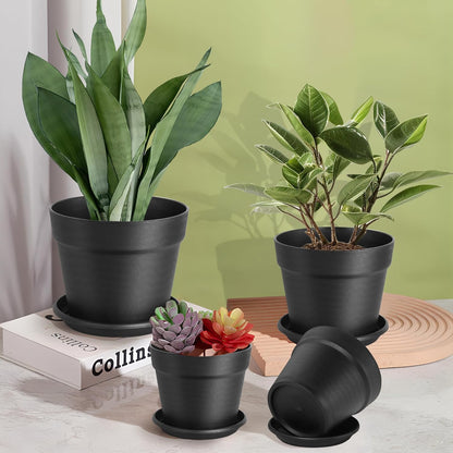 KUOGAS 6 Stück Kunststoff Blumentopf,Blumentopf mit Untersetzer, 20cm Pflanzentopf Mit Mehreren DrainagelöChern, Runde TöPfe FüR Drinnen Und Auf Dem Balkon, Saftige Kakteen (20cm)