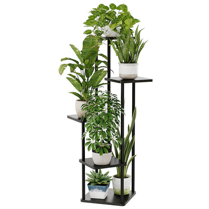 Bamworld Blumenständer Schwarz – Pflanzenständer aus Metall mit 4 Ebenen – Platzsparendes Pflanzenregal für Wohnzimmer, Balkon und Ecke – Blumenhocker & Deko Regal für Innenbereich