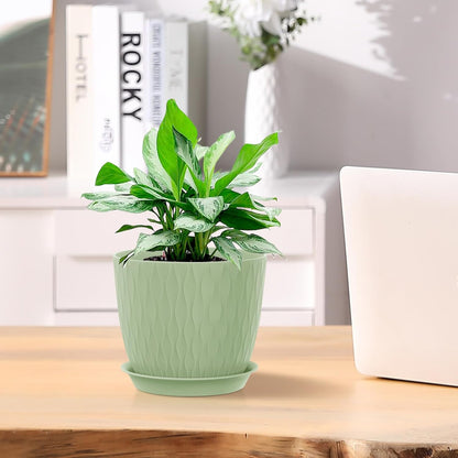 Homeuouz 5 Packs Blumentopf mit Bewässerungssystem, 20.3cm Pflanzentopf mit Bewässerungssystem, Übertopf mit Untersetzer, Blumentöpfe Set Ideal für Innen und Balkongärten, Hellgrün