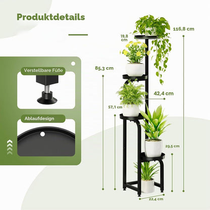 Bamworld Blumenständer Metall Schwarz Pflanzenständer Blumentreppe Indoor 4 Etagen robustes Pflanzenregal für Terrasse Garten Balkon Wohnzimmer Schlafzimmer