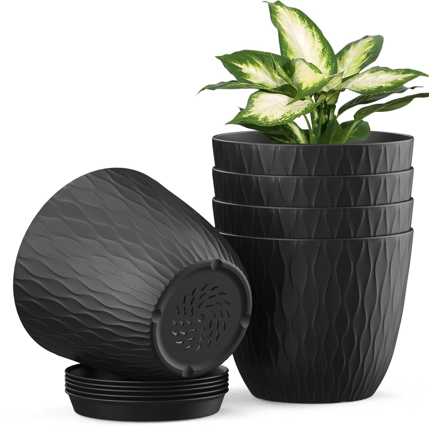 Homeuouz 5 Packs Blumentopf mit Bewässerungssystem, 20.3cm Pflanzentopf mit Bewässerungssystem, Übertopf mit Untersetzer, Blumentöpfe Set Ideal für Innen und Balkongärten, Hellgrün