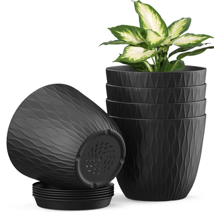 Homeuouz 5 Packs Blumentopf mit Bewässerungssystem, 20.3cm Pflanzentopf mit Bewässerungssystem, Übertopf mit Untersetzer, Blumentöpfe Set Ideal für Innen und Balkongärten, Hellgrün