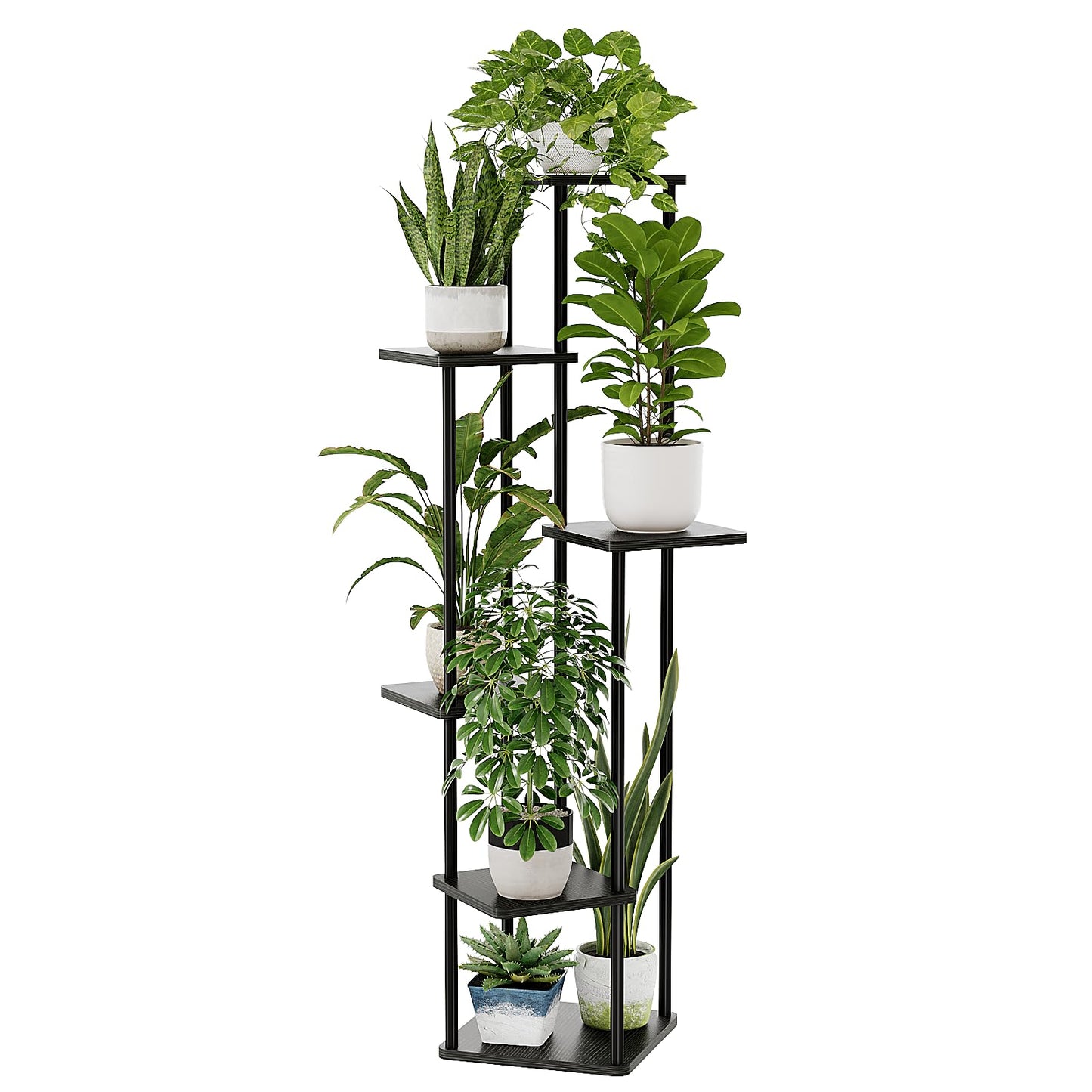 Bamworld Blumenständer Schwarz – Pflanzenständer aus Metall mit 4 Ebenen – Platzsparendes Pflanzenregal für Wohnzimmer, Balkon und Ecke – Blumenhocker & Deko Regal für Innenbereich