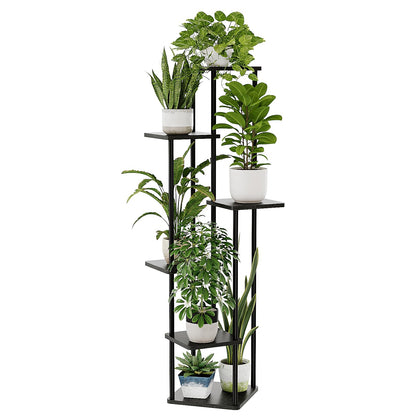 Bamworld Blumenständer Schwarz – Pflanzenständer aus Metall mit 4 Ebenen – Platzsparendes Pflanzenregal für Wohnzimmer, Balkon und Ecke – Blumenhocker & Deko Regal für Innenbereich