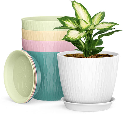Homeuouz 5 Packs Blumentopf mit Bewässerungssystem, 20.3cm Pflanzentopf mit Bewässerungssystem, Übertopf mit Untersetzer, Blumentöpfe Set Ideal für Innen und Balkongärten, Hellgrün