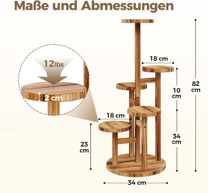 Bamworld Holz Blumenständer Multilevel Pflanzenregal – Raumsparendes Pflanzenträger mit 5 Ebenen für Wohnzimmer & Garten, Als Blumentreppe mit Mehrschichten