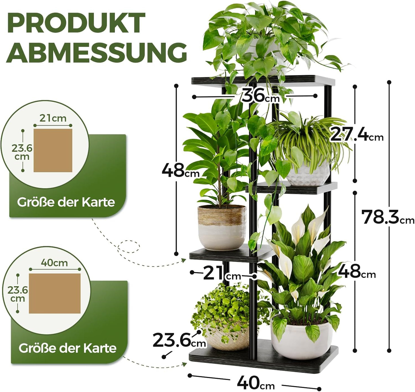 Bamworld Blumenständer aus Metall und Holz – Pflanzenständer mit 4 Ebenen, Pflanzenregal für Innenbereich, Blumentreppe Modern, Blumenregal für Wohnzimmer & Balkon, Schwarz