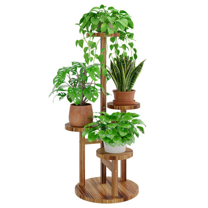 Bamworld Holz Blumenständer Multilevel Pflanzenregal – Raumsparendes Pflanzenträger mit 5 Ebenen für Wohnzimmer & Garten, Als Blumentreppe mit Mehrschichten