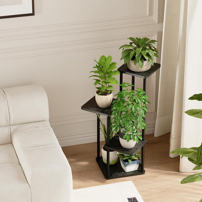 Bamworld Blumenständer Schwarz – Pflanzenständer aus Metall mit 4 Ebenen – Platzsparendes Pflanzenregal für Wohnzimmer, Balkon und Ecke – Blumenhocker & Deko Regal für Innenbereich
