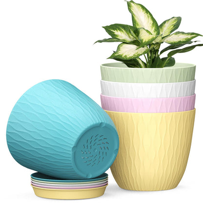 Homeuouz 5 Packs Blumentopf mit Bewässerungssystem, 20.3cm Pflanzentopf mit Bewässerungssystem, Übertopf mit Untersetzer, Blumentöpfe Set Ideal für Innen und Balkongärten, Hellgrün