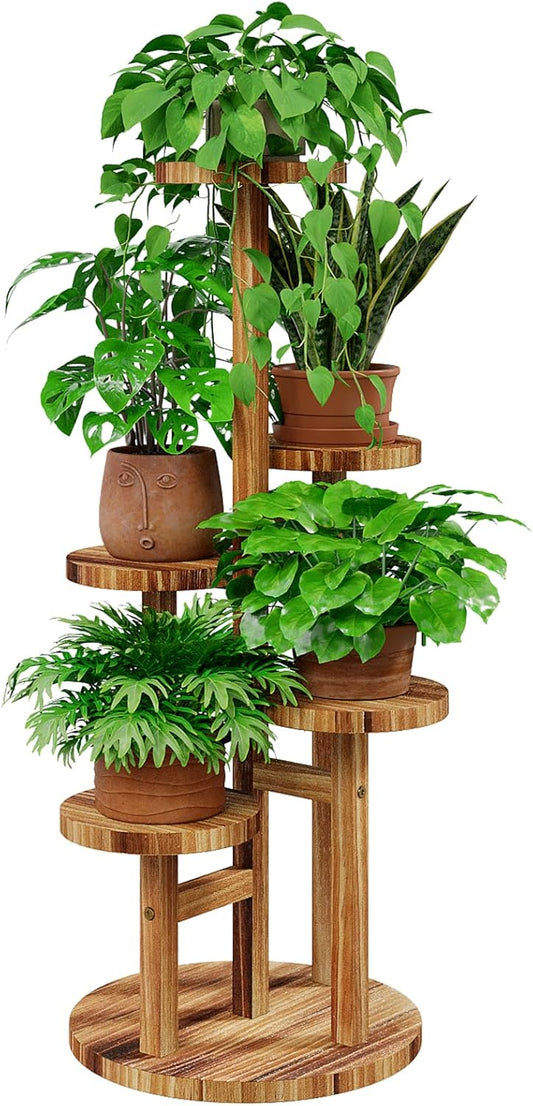Bamworld Holz Blumenständer Multilevel Pflanzenregal – Raumsparendes Pflanzenträger mit 5 Ebenen für Wohnzimmer & Garten, Als Blumentreppe mit Mehrschichten