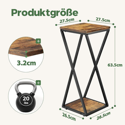 Bamworld Blumenständer Metall mit Holz Ablagen, 2 Ebenen Pflanzenständer im Industrie-Design, Blumenhocker für Wohnzimmer Balkon Garten Dekoration