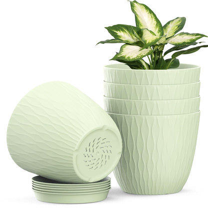 Homeuouz 5 Packs Blumentopf mit Bewässerungssystem, 20.3cm Pflanzentopf mit Bewässerungssystem, Übertopf mit Untersetzer, Blumentöpfe Set Ideal für Innen und Balkongärten, Hellgrün