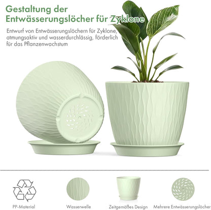 Homeuouz 5 Packs Blumentopf mit Bewässerungssystem, 20.3cm Pflanzentopf mit Bewässerungssystem, Übertopf mit Untersetzer, Blumentöpfe Set Ideal für Innen und Balkongärten, Hellgrün