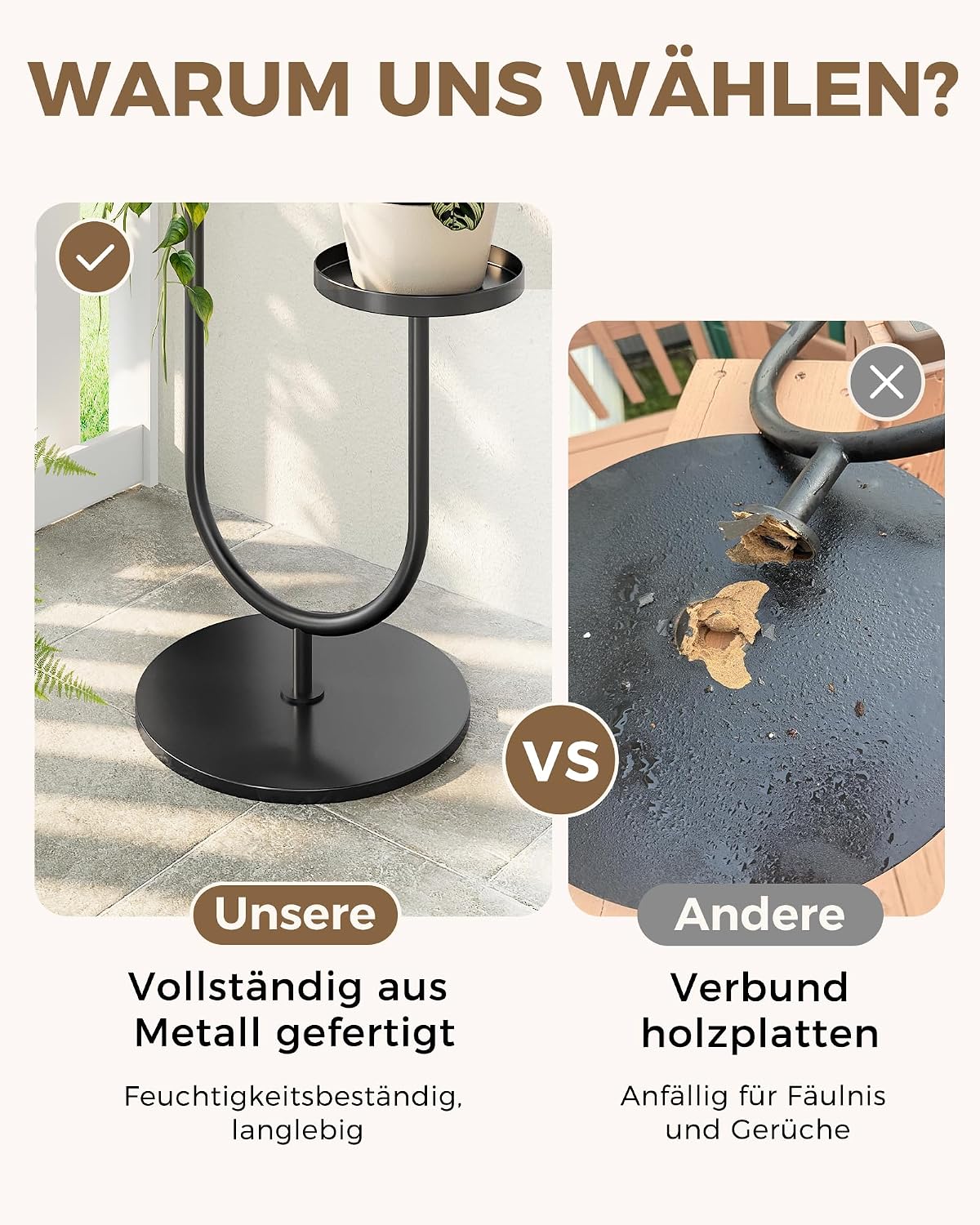 Bamworld Blumenständer Metall Schwarz, Pflanzenständer Indoor Outdoor, Modernes 2-stufiges Pflanzenregal, Stabiler Blumentopfhalter für Wohnzimmer, Balkon, Garten