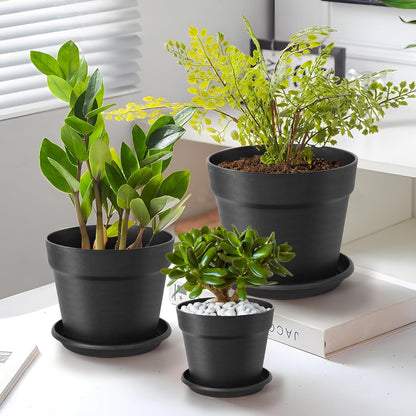 KUOGAS 6 Stück Kunststoff Blumentopf,Blumentopf mit Untersetzer, 20cm Pflanzentopf Mit Mehreren DrainagelöChern, Runde TöPfe FüR Drinnen Und Auf Dem Balkon, Saftige Kakteen (20cm)