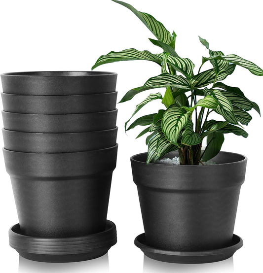 KUOGAS 6 Stück Kunststoff Blumentopf,Blumentopf mit Untersetzer, 20cm Pflanzentopf Mit Mehreren DrainagelöChern, Runde TöPfe FüR Drinnen Und Auf Dem Balkon, Saftige Kakteen (20cm)