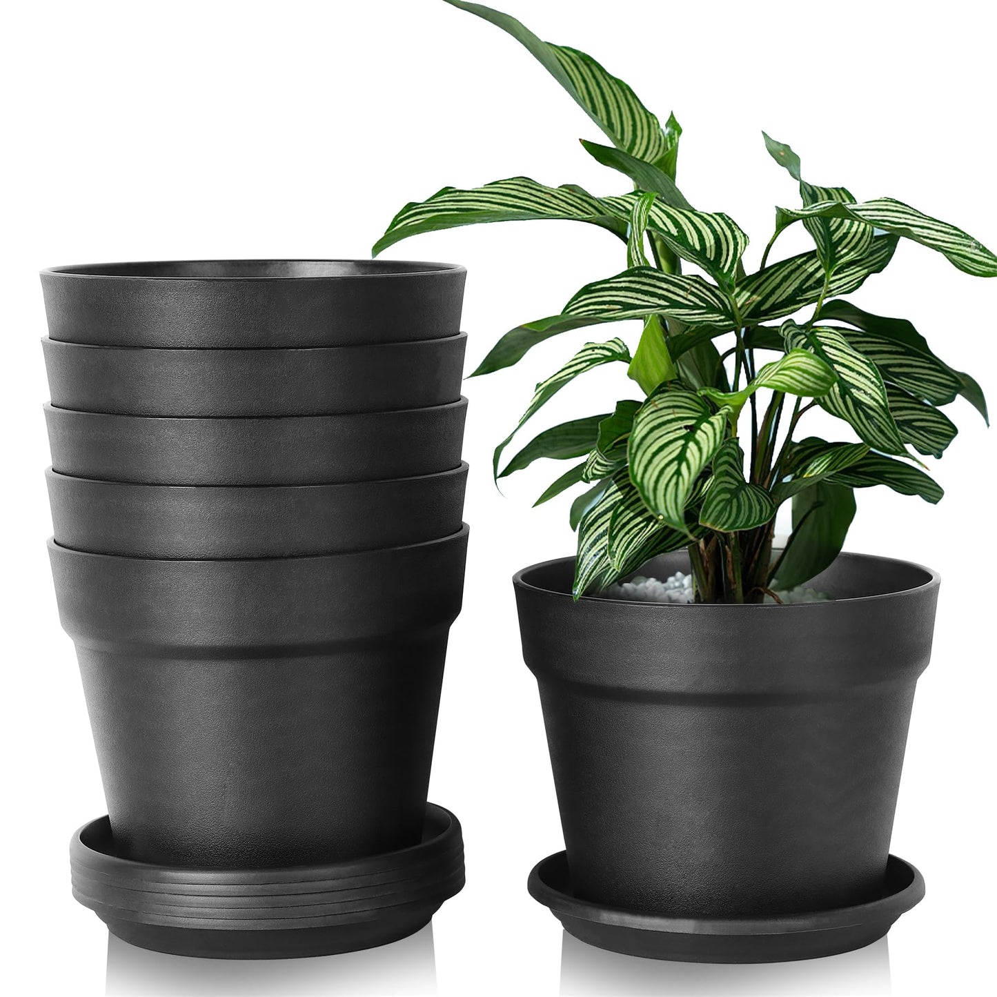 KUOGAS 6 Stück Kunststoff Blumentopf,Blumentopf mit Untersetzer, 20cm Pflanzentopf Mit Mehreren DrainagelöChern, Runde TöPfe FüR Drinnen Und Auf Dem Balkon, Saftige Kakteen (20cm)