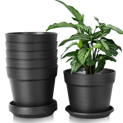 KUOGAS 6 Stück Kunststoff Blumentopf,Blumentopf mit Untersetzer, 20cm Pflanzentopf Mit Mehreren DrainagelöChern, Runde TöPfe FüR Drinnen Und Auf Dem Balkon, Saftige Kakteen (20cm)